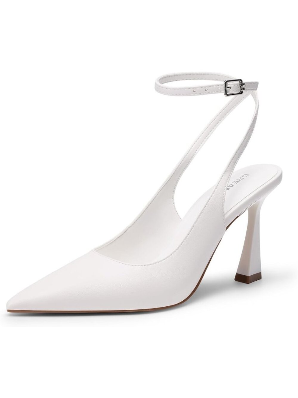 DREAM PAIRS Women White Faux Leather Slingback Pointed Toe Block Heel Pumps